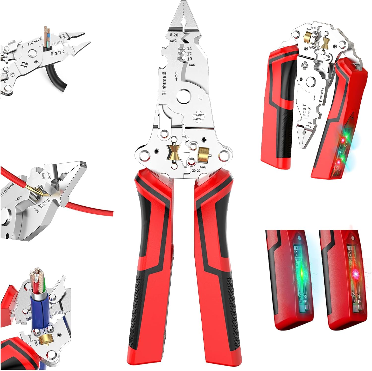 14-in-1 Wire Stripping Pliers, 2026 New Rechargeable Wire Strippers Tool with Voltage Tester&Alarms, Detectable 12-250V, Heavy-Duty Electrical Pliers&Wire Cutters–for Professional and Home Use (Ruby)