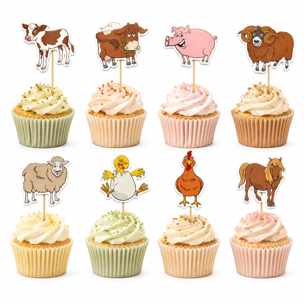 Arthsdite 24 Pcs Farm Animal Cupcake Toppers Barnyard Cake Decorations Cow Pig Sheep Chicken Horse Goat Picks for Kids Birthday Baby Shower Farm Theme Party Supplies