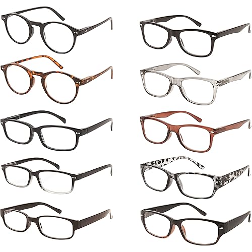 10 Pack Spring Hinge Temple Valued Reading Glasses Men Eyewear in Bulk Assorted