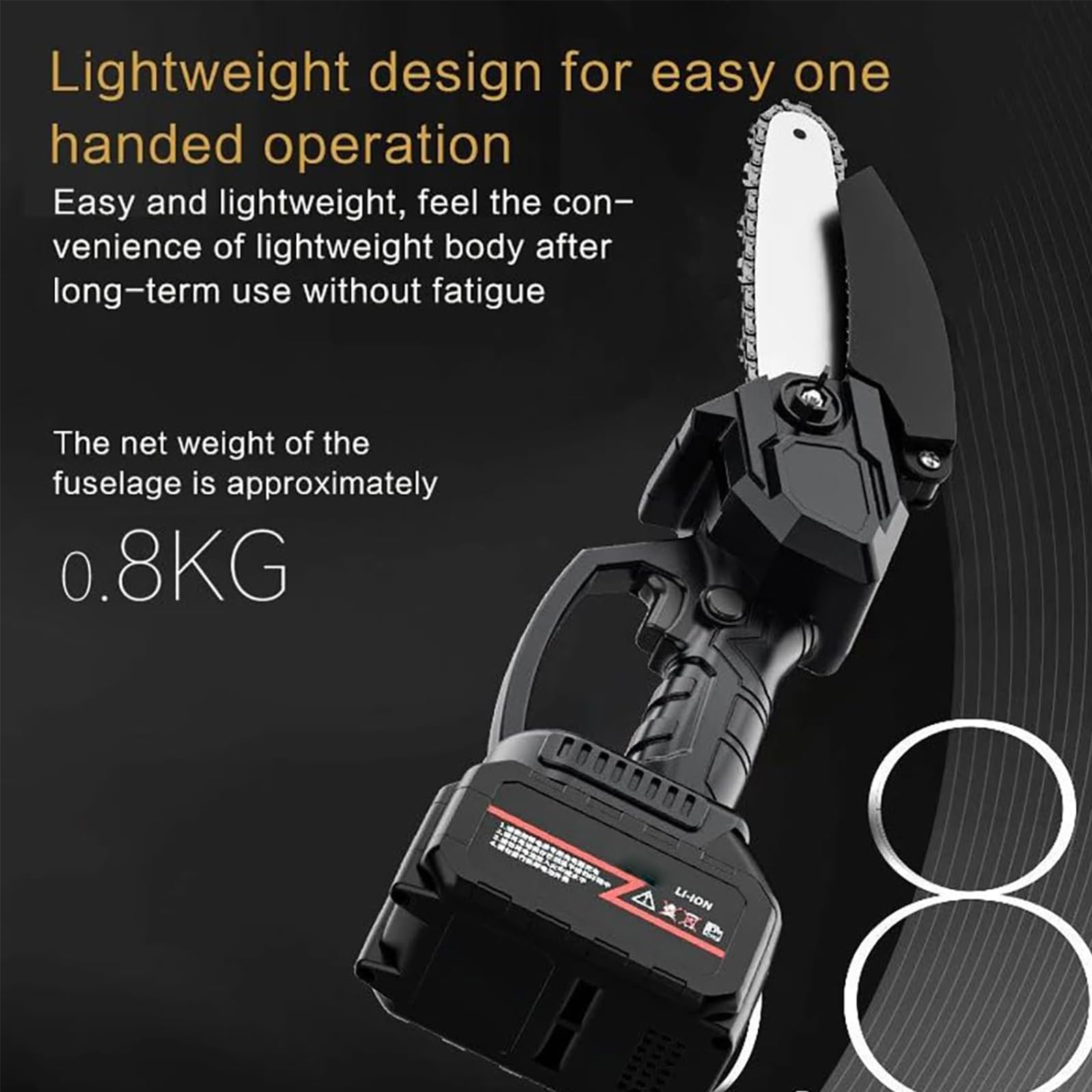 Mini Motosierra, Motosierra Eléctrica 8 Pulgadas con 2 Baterías y 2 Cadenas | Velocidad de Corte 11m/s, Bloqueo de Seguridad, Diseño Ligero 0,8kg, Herramienta de Poda para Jardín, Patio y Madera(black)