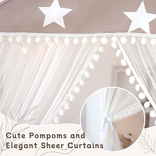 Miniatura 5 de Tienda de campaña para niños con alfombra, tienda de campaña grande con cortinas de puerta de pompones, casa de juegos para niños para niñas y