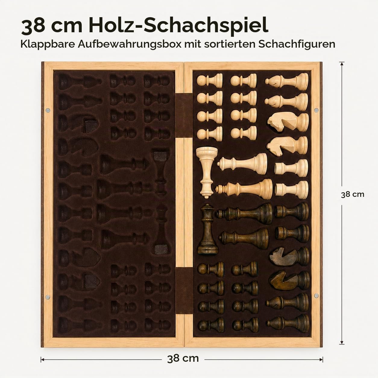 15 Zoll Magnetisches Schachspiel aus Holz, Buchstil Faltschachbrett mit Teilen und Innenaufbewahrung, Tragbares Schachspiel für Erwachsene