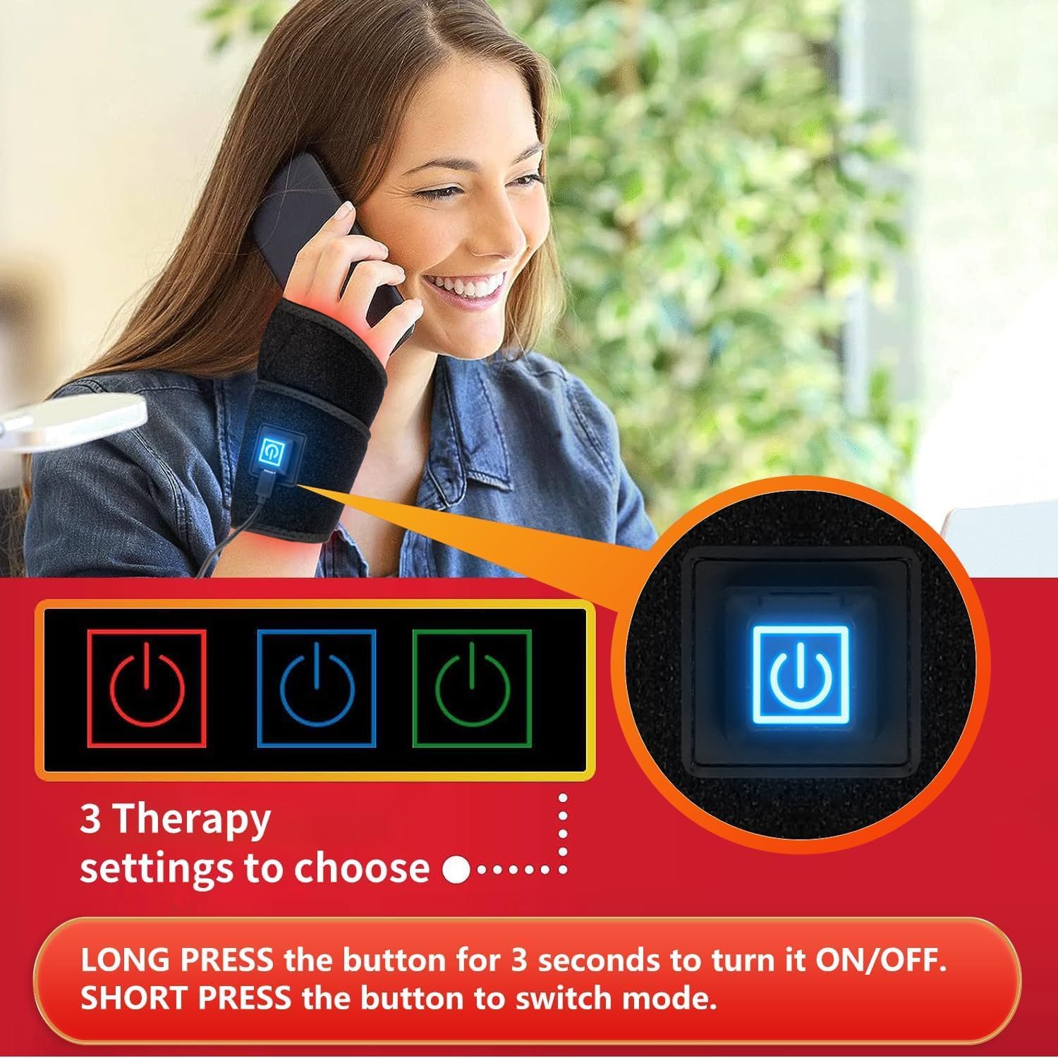 Red Light Therapy for Hand Wrist - Infrared Red Light Therapy & Heat Pad Device 144 LED, Near Infrared Hand Therapy Wrist Brace & Red Therapy Wrist Wrap for Carpal Stiffness Recovery Relief - Image 6