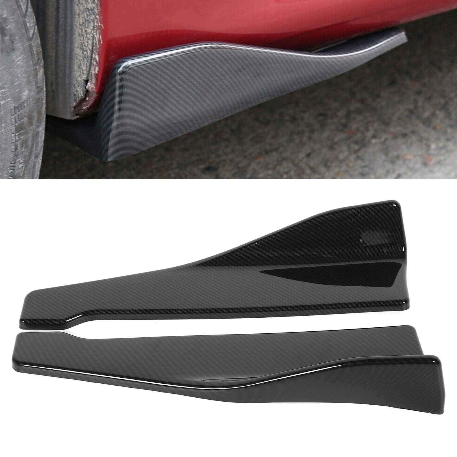 Qiulu 2 Pezzi Minigonne Laterali Universali Con Effetto Fibra Di Carbonio - Estensioni Paraurti, Splitter E Labbro Laterale Per Auto - Kit Carrozzeria Fai Da Te 48cm (18.9 Pollici) - 2