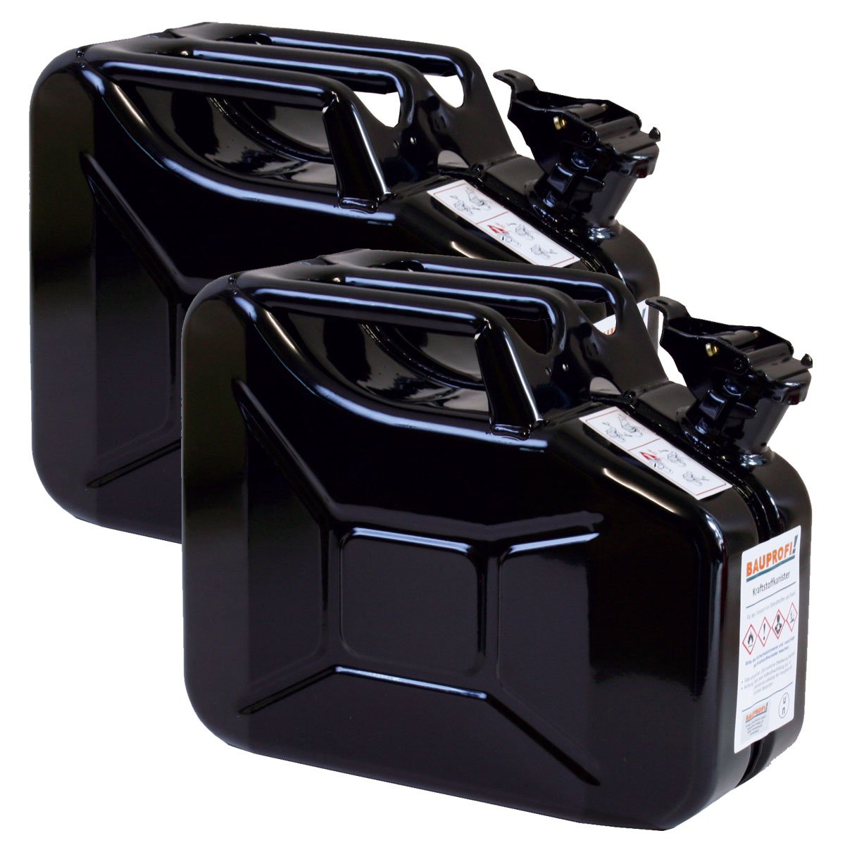 2er Set 10 Liter Benzinkanister Metall GGVS mit Sicherungsstift schwarz Blechkanister