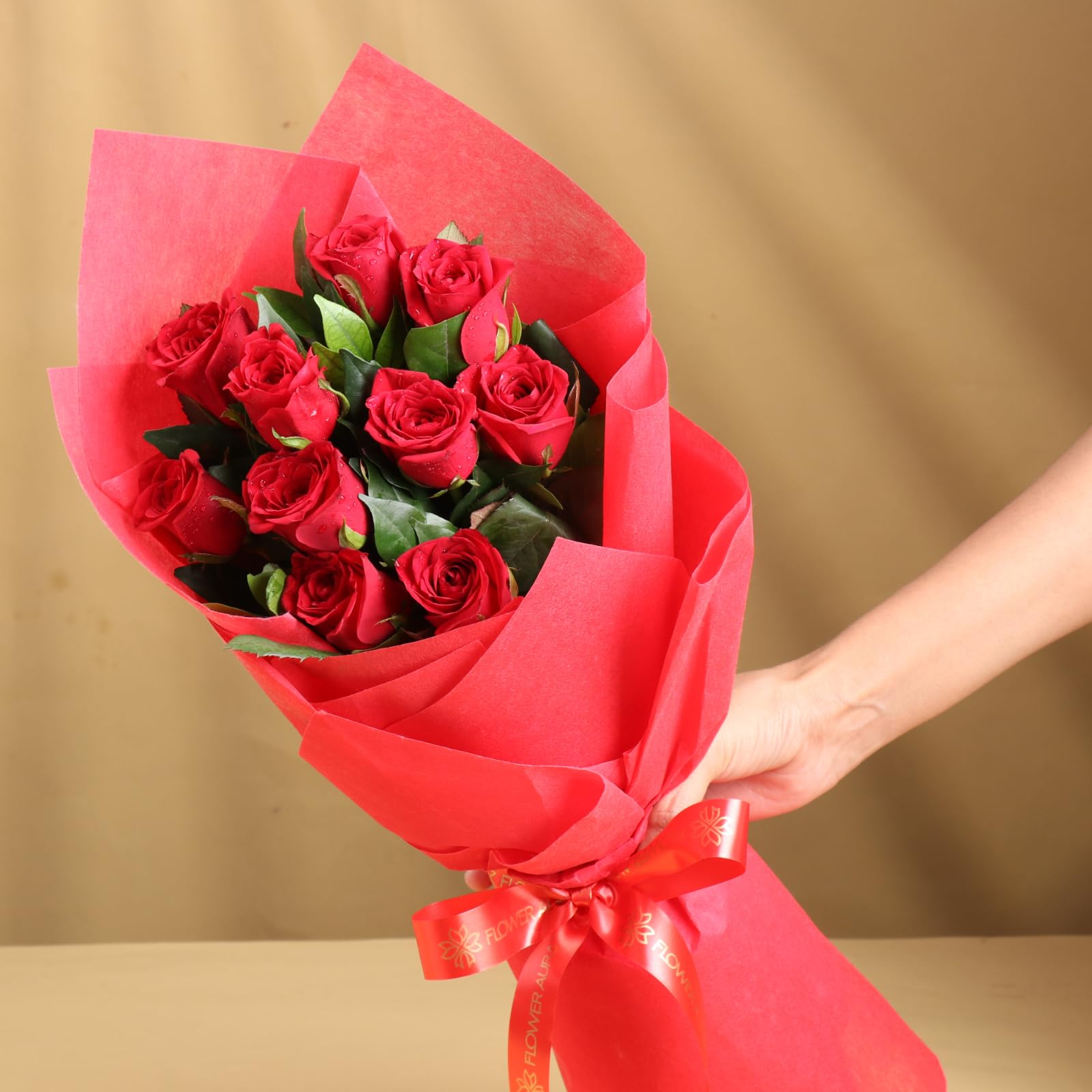 FlowerAura Fresh Live Flower Bouquet of 10 Red Roses In Non Wooven Paper For Birthday Gift, Anniversary Gift, Wedding Gift, Rose Day Gift, Valentine's Day Gift, New Year Gift (Same Day Delivery)-picture-28