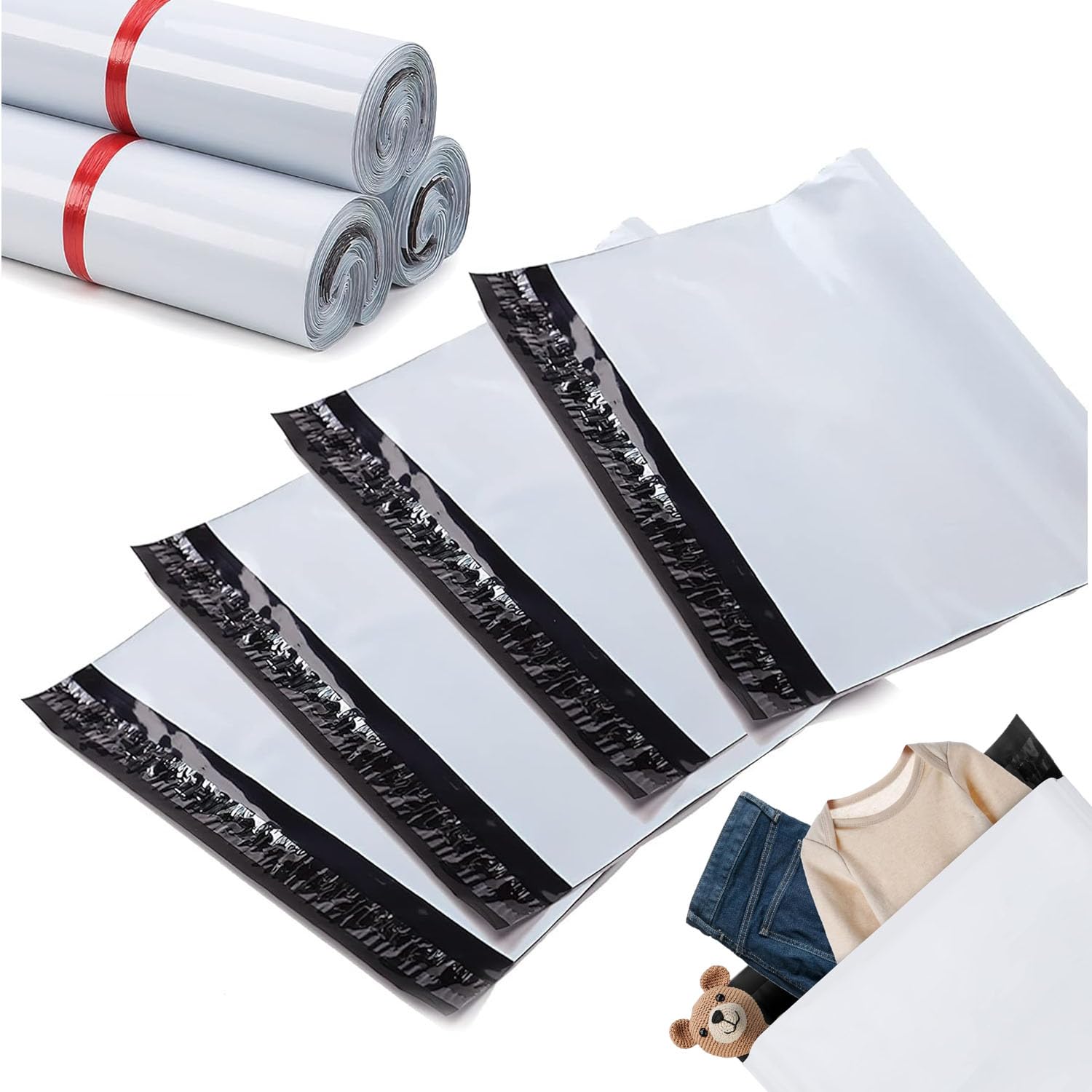 Goodern 100 PCS Poly Mailer Envelope Bags,White Self-Seal Adhesive Storage Bags Waterproof Poly Courier Bags Plastic Clothing Bags Tear-Proof E-Commerce Postal Bags for Packaging & Shipping-25*35 CM