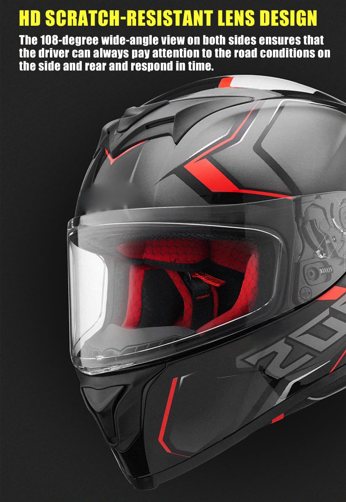 Kaski motocyklowe, Kask motocyklowy integralny ECE 22.06 Zatwierdzony dla mężczyzn i kobiet do jazdy na rowerze szosowym, skuterze, motorowerze(K,L/(56~57cm))