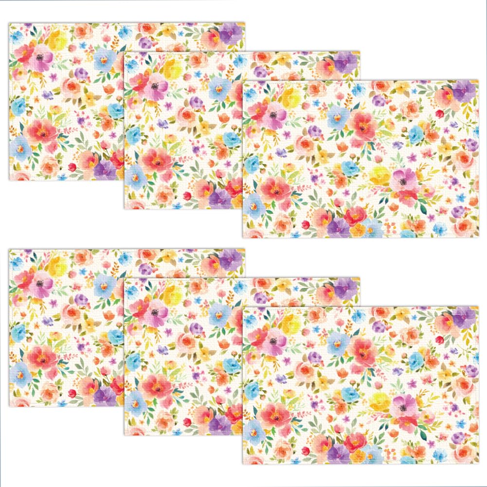 Sets de table de table pour cuisine lavables et anti-taches imprimés floraux 6 pièces