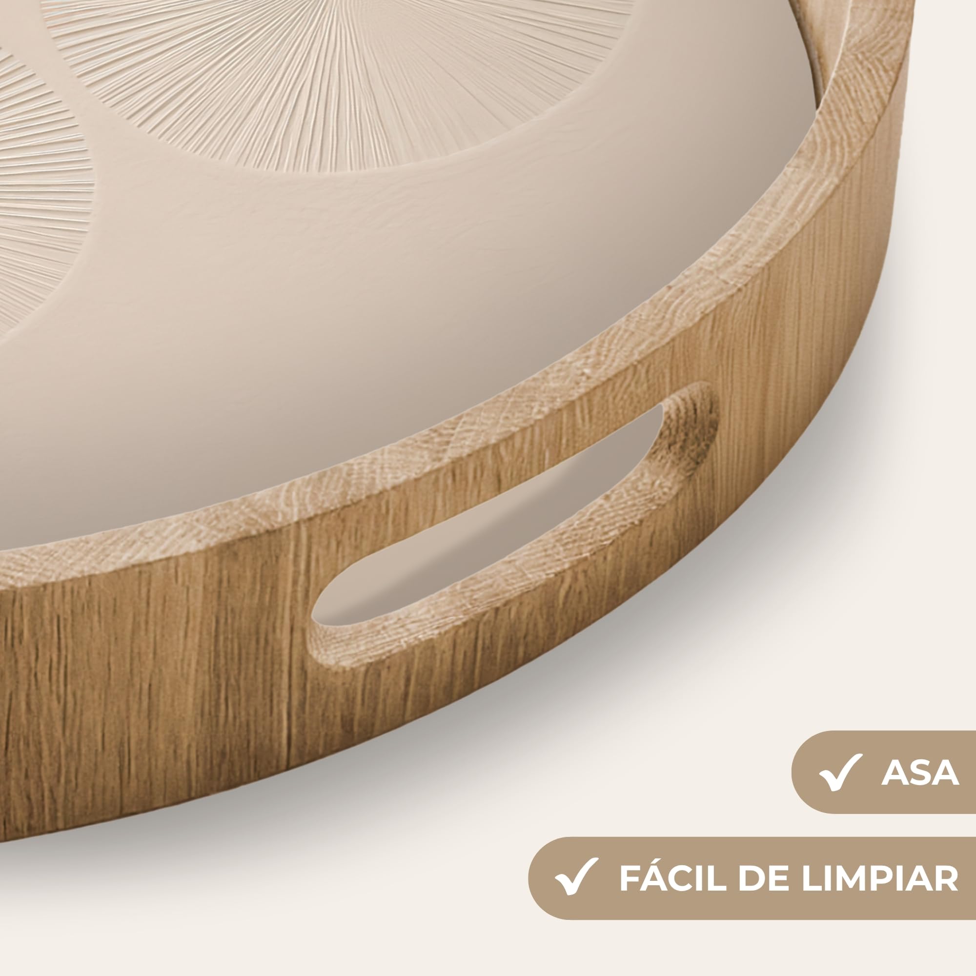 Bandejas Redonda 40x40 cm Bandeja Cafe para Servir Comida Bonitas Resistente Al Calor Tray De Madera Desayuno Cocina Tabuleiro Japandi - Beige - Moderno