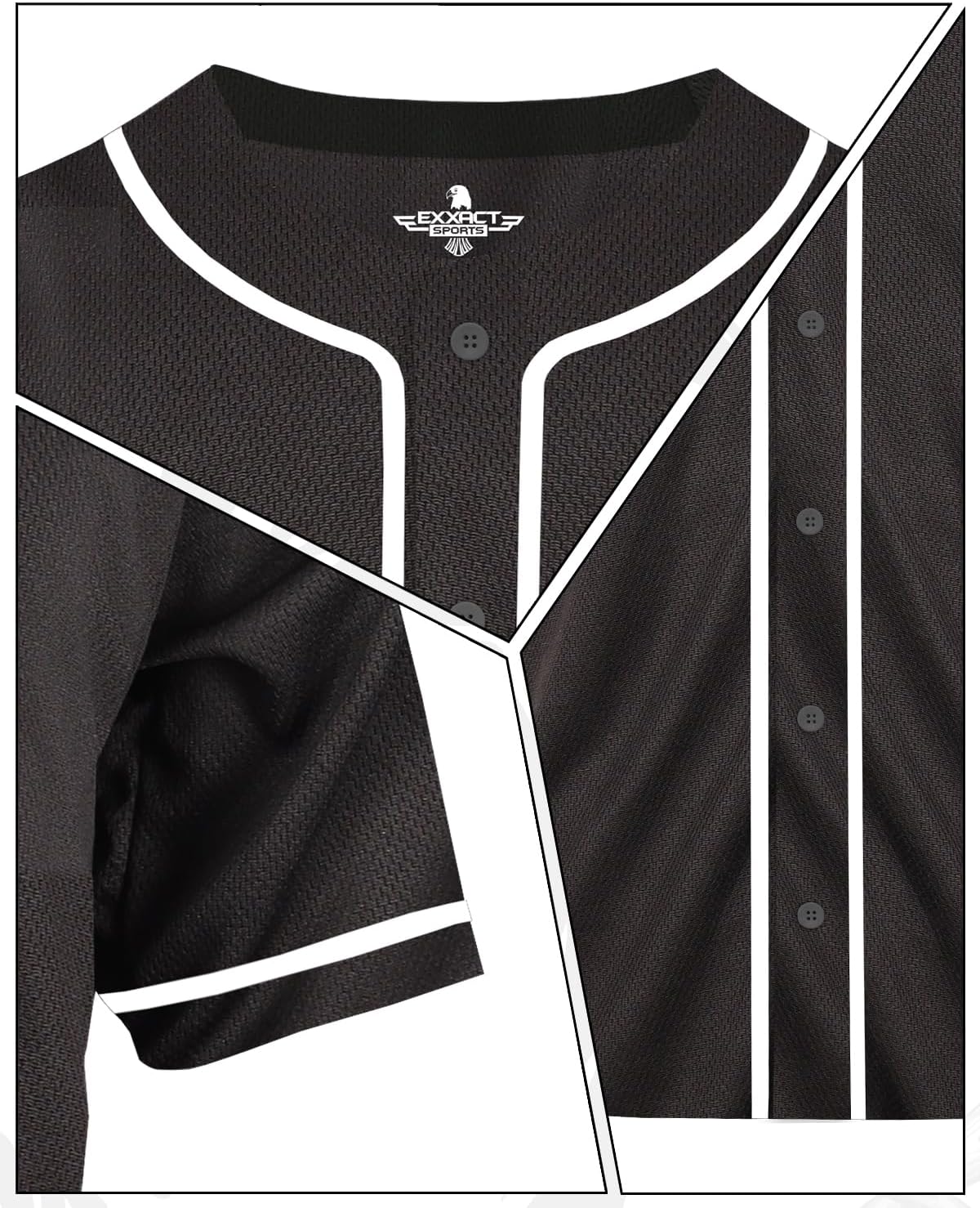 Exxact Sports Blank Baseball Jersey, Unisex Classic Button Down Softball Jersey for Men & Women, Comfortable for All-Day Wear