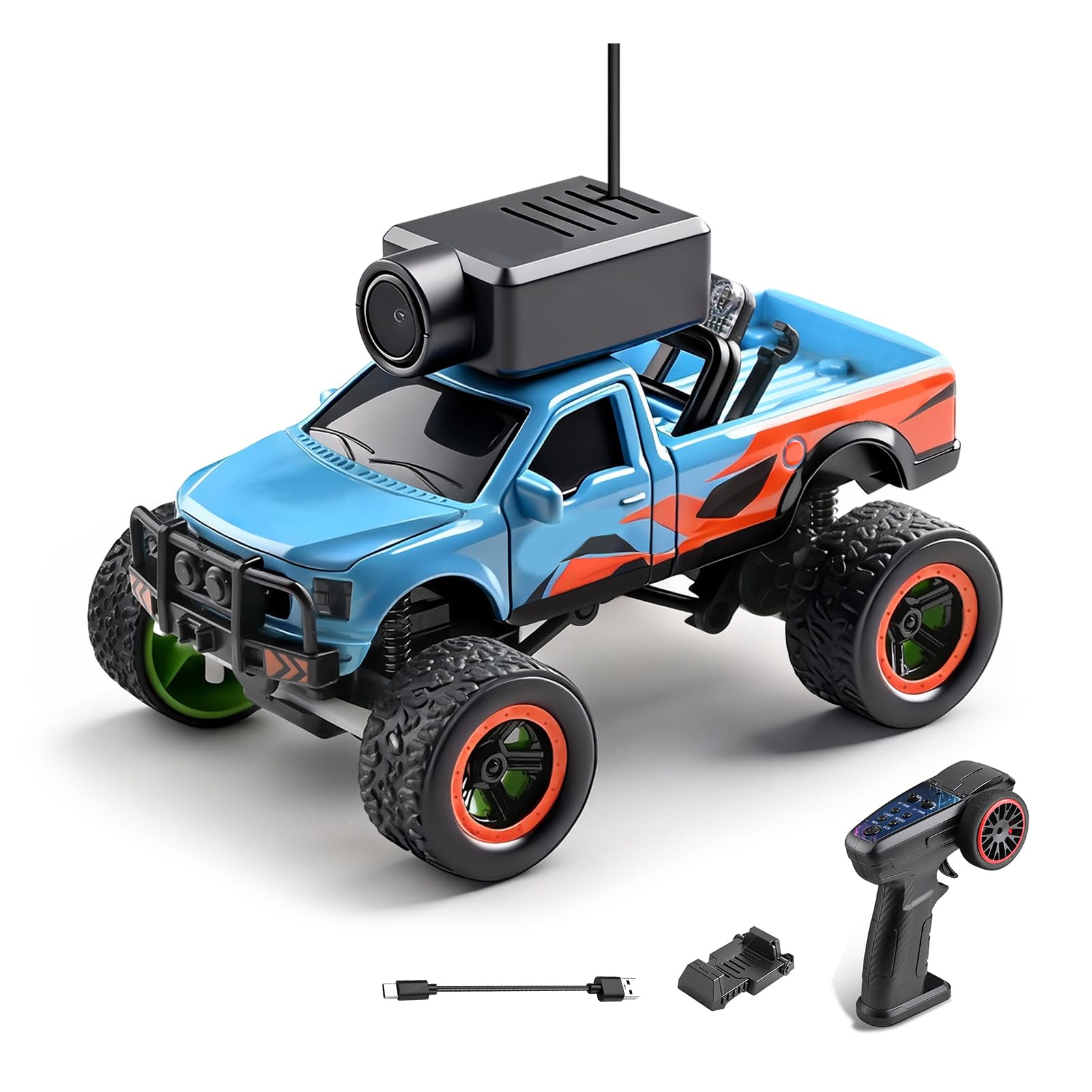 Dilwe Coche RC con Cámara 2,4G, Vehículo Todoterreno con Control Remoto con Cámara HD, Luces LED Giroscópicas Controladas por Aplicación para Conducción Inmersiva (Blue)