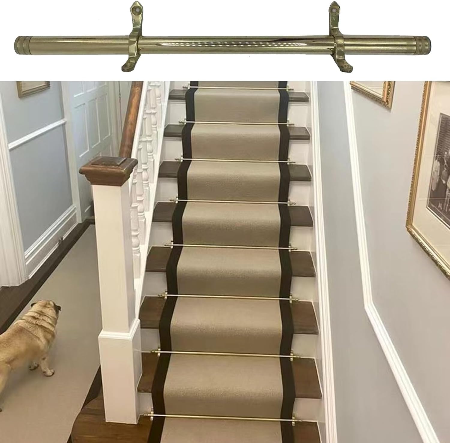 Brass Stair Carpet rods Brass Stair Carpet Rods for Hallways, Theatres, House Fixed Stair Carpet, Stair Floor Covering Rods Decorative Staircase Accessories，5pcs
