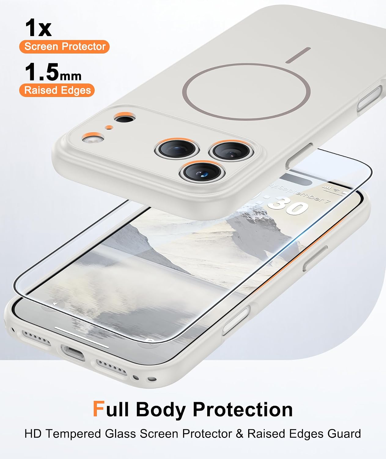 FNTCASE for iPhone 17 Pro-Max Case: Solid White Compatible with MagSafe | With Screen Protector, Full Camera Protection, Slim Matte Magnetic Shockproof Cover, 14FT Military Grade Drop Tested