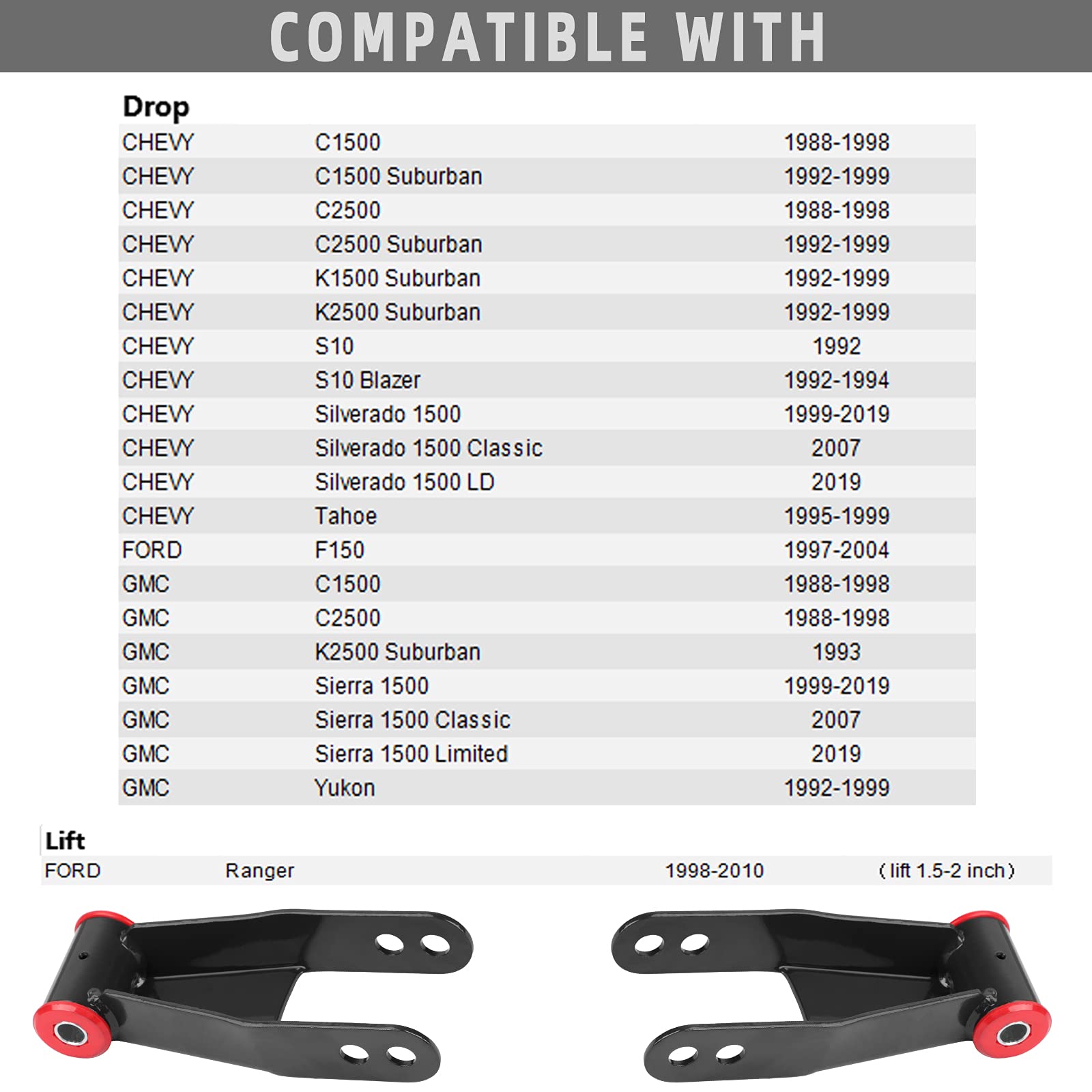 2" Rear Drop Lowering Shackle Suspension Kit Compatible With Ch