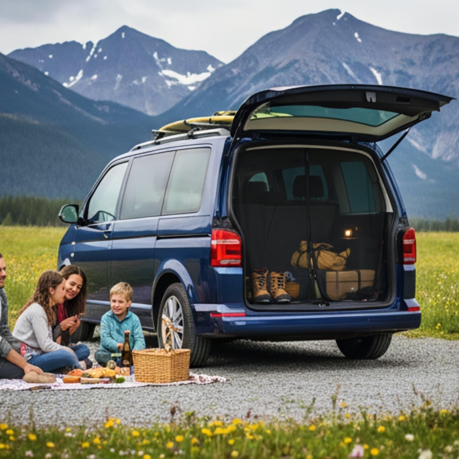 Sonnenschutz Auto Heckklappen Passend für VW T5 T6 Camping Zubehör Magnetisch Anti-Mücke Belüftung und UV-Schutz Schattennetz Camping Reise Auto Zubehör