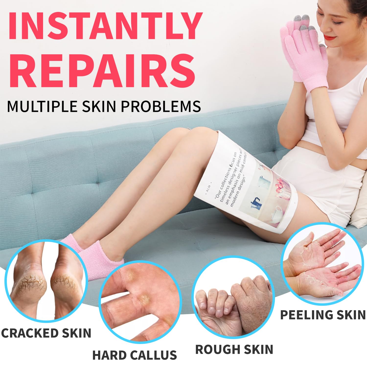 4 guantes y calcetines hidratantes para pantalla táctil, calcetines y guantes de terapia hidratante de spa, suavizan la reparación de grietas en seco, cuidado de la piel de manos y pies, eficaz en