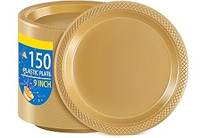 Gold Party Plates: 150-Count 9-Inch Plastic Plates for Parties