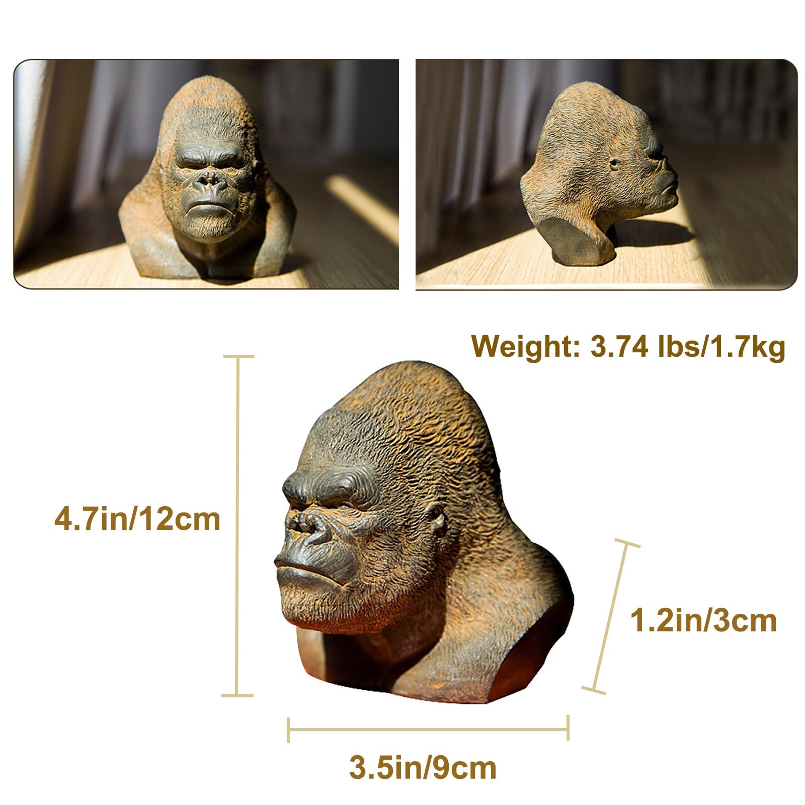 Figurka Gorilla Kong Head Action Figurki, żywiczne posągi zwierząt dekoracje do domu do biura, do odgrywania ról, opowiadania opowiadań zabawki i urodziny dla dzieci(