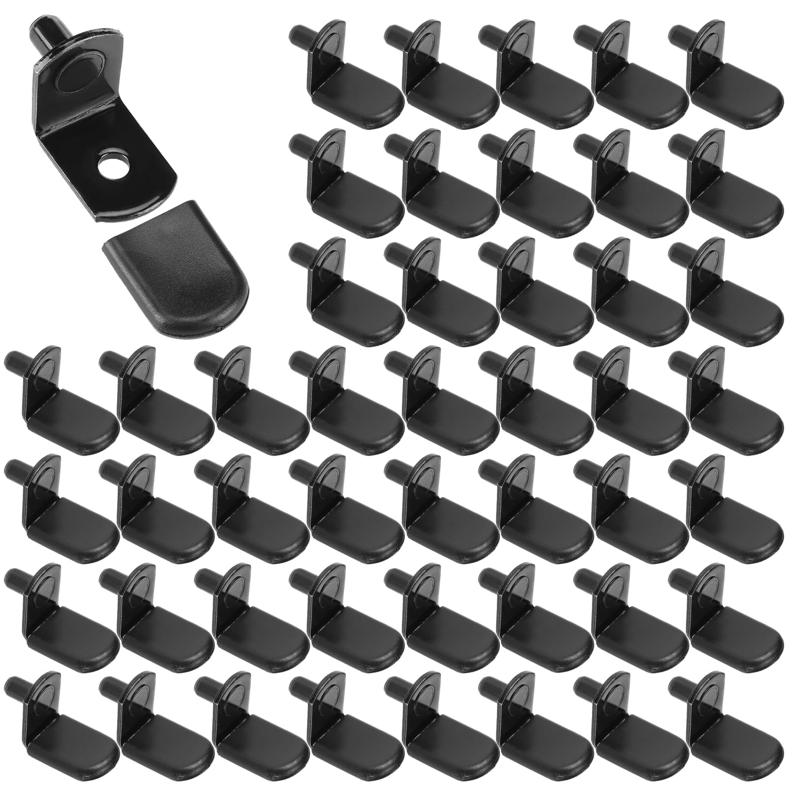 Photo 1 of ***SPILLED OUT INSIDE BOX/ UNKNOWN MISSING PIECES*** Zonon 150 Pcs 5mm Shelf Pins L-Shaped Shelf Support Pegs with Rubber Sleeves Cabinet Brackets for Bookcase Kitchen Furniture, Black