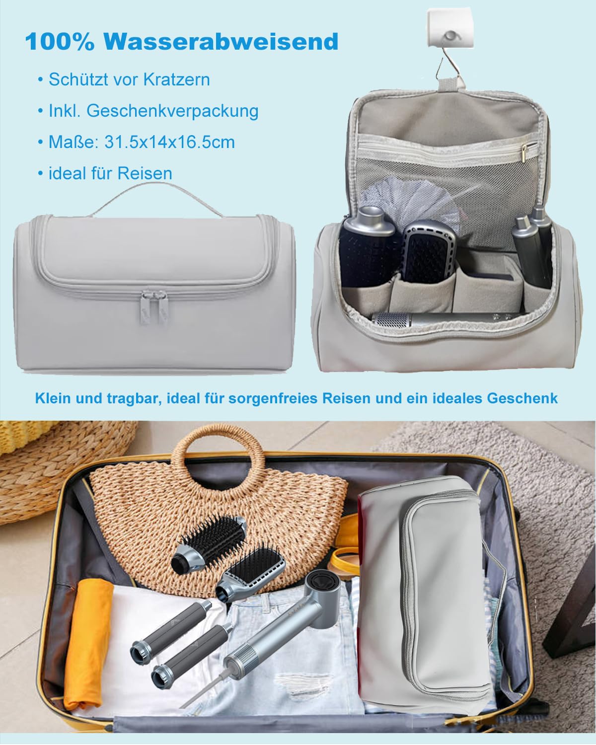 STANSOM Spazzole ad Aria Calda 5 in 1, Set di Spazzola Asciugacapelli da 1300W, Set Styler per Capelli con Asciugacapelli, Spazzola lisciante, Volumizzante e Borsa Viaggio