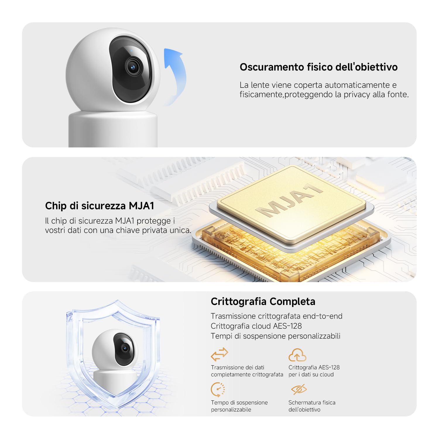 XIAOMI Smart Camera C301 (Videocamera di sorveglianza), risoluzione 2K, protezione privacy, visione notturna a colori, visione completa a 360°, rilvamento delle persone, audio bi-direzionale