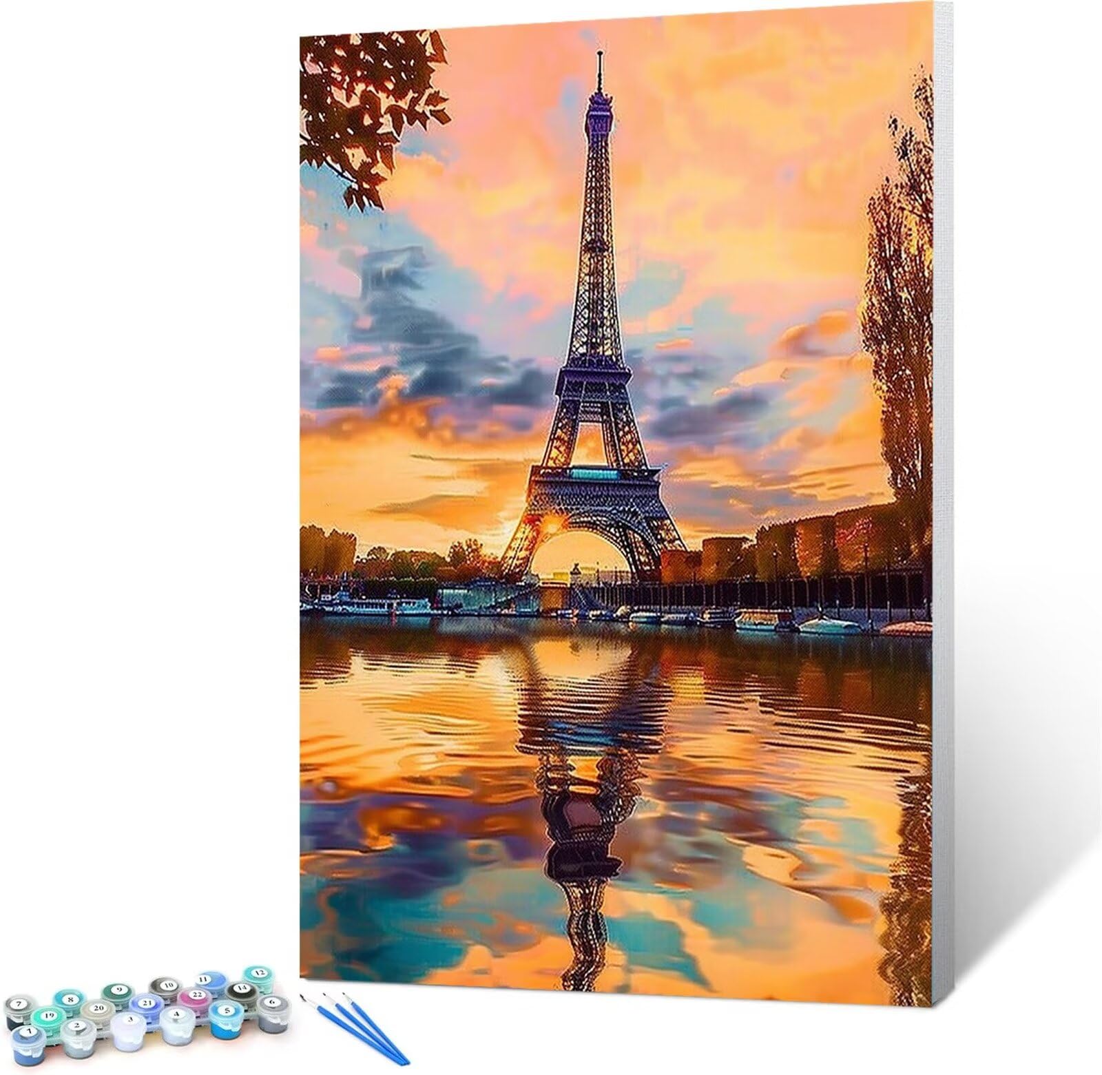 Malen Nach Zahlen Kinder Erwachsene Anfänger, Eiffelturm Malen Nach Zahlen ab 9 10 11 Jahre Mädchen und Junge, Malen Nach Zahlen Sonnenuntergang 2 Pinsel und Acrylfarben 60x80cm (mit Rahmen)