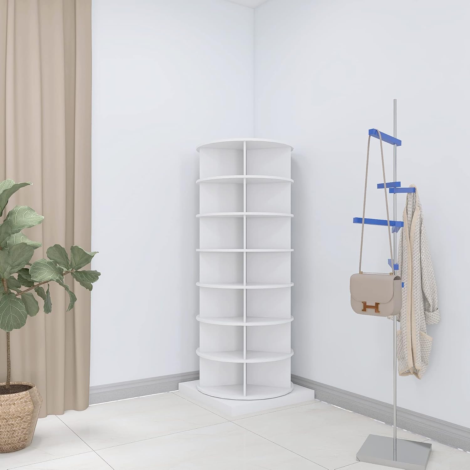 Mbolyeer 360° Rotating Shoe Rack: 7-Tiers Shoe Rack Organizer Shoe Storage Shelf for Entryway Living Room Hallway Shoe Cabinet, Holds Up to 35 Pairs of Shoes,White