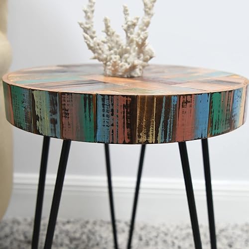 Miniatura 6 de Banco de madera Greenage tallado con patrones rectangulares de madera recuperada para sala de estar, dormitorio, espacios pequeños, patio, sofá al