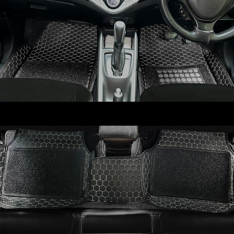 Image of SuperTech 7D Universal Fit Car Foot Mat for Hyundai Eon | Luxury 7D Floor Mats | Waterproof, Dustproof, Anti-Slip, Full Coverage |Black Silver