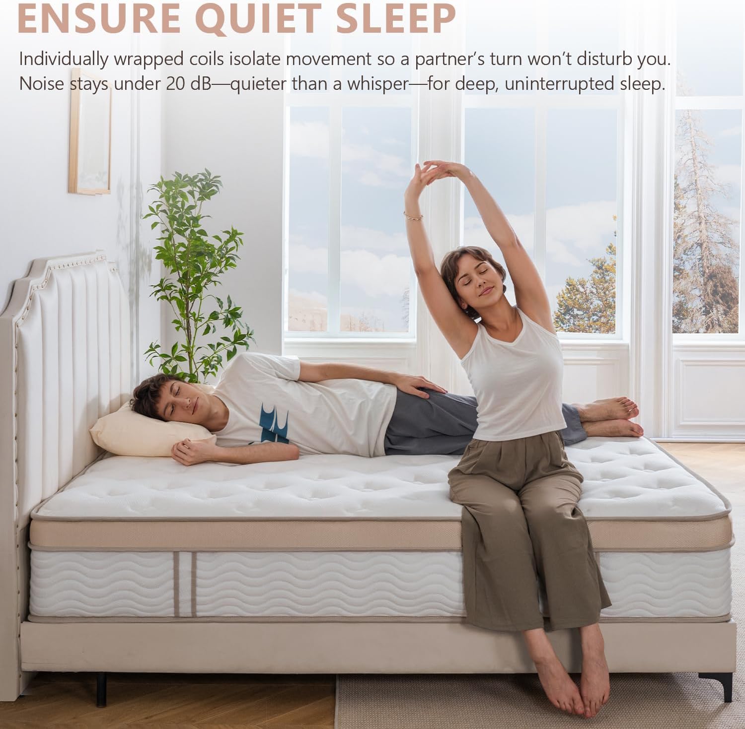 King Size Mattress Plush Soft 14 Inch Hybrid Cooling Breathable Memory Foam and Pocket Spring Bed, Pressure Relief, Zoned Support, Back Pain Relief, Fiberglass Free CertiPUR-US Certified