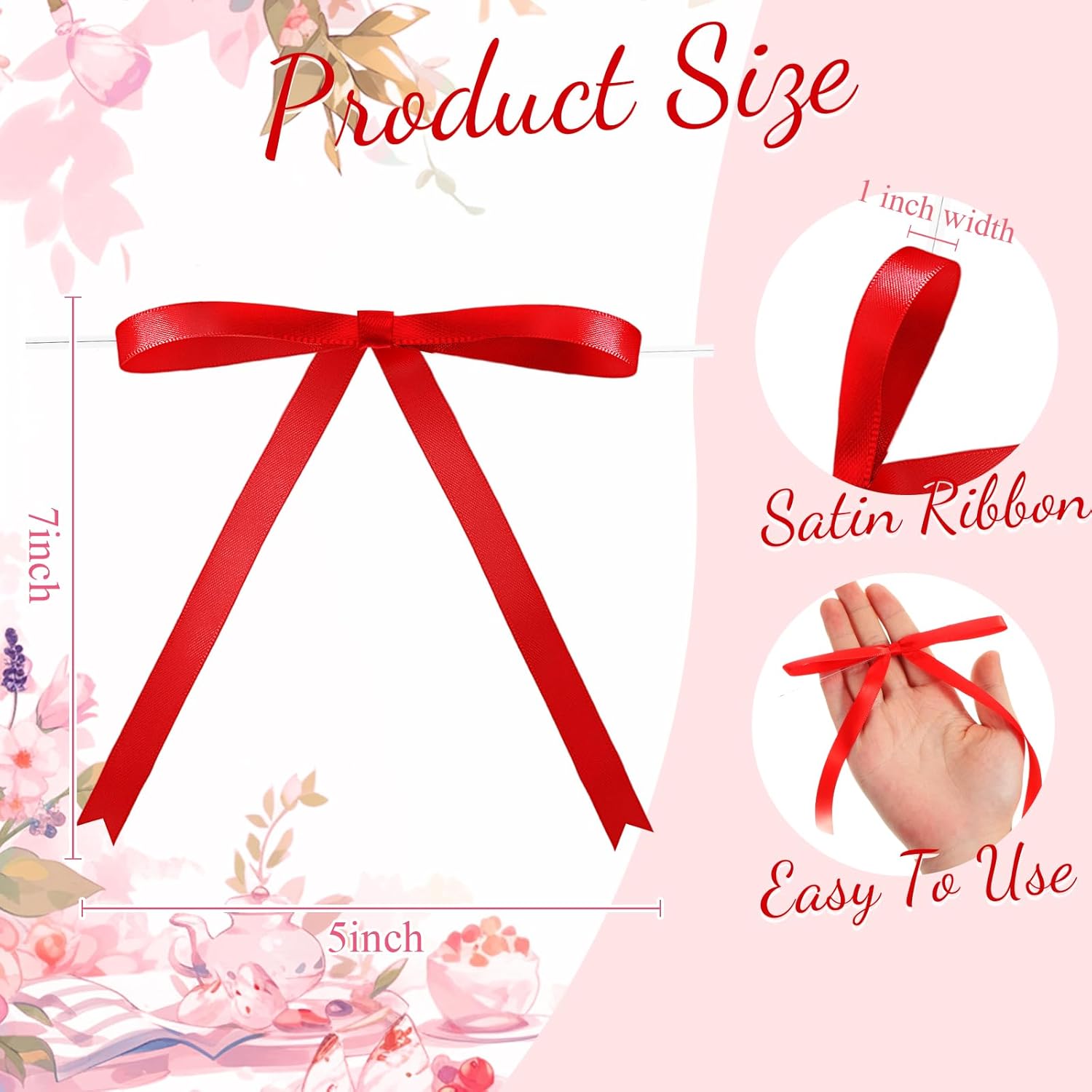Riceshoot Red 50 Pcs Stain Ribbon Bows 5x7 Inch Twist Tie Bows for Gift Wrapping Cake Treat Bags Craft DIY Gift Wedding Baby Shower Birthday Party Decorations - Image 2