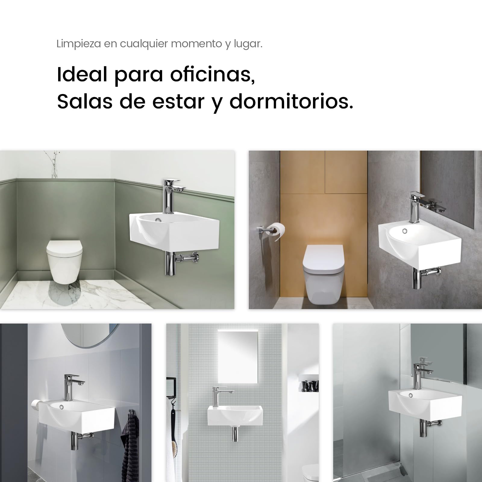 EMKE Lavabo Suspendido Blanco Brillante 40,5x28 cm, Grifo a la Izquierda | Lavamanos Rectangular de Pared de Fondo Reducido, Pica de Cerámica para Baño Pequeño (Solo Lavabo)