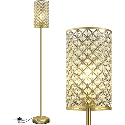 GyroVu Gold Floor Lamp,Elegant Crystal Floor Lamp Modern Standing Lamp with On/Off Foot Switch,Tall Pole Accent Lighting for Living Room, Girl Bedroom, Dresser, Office