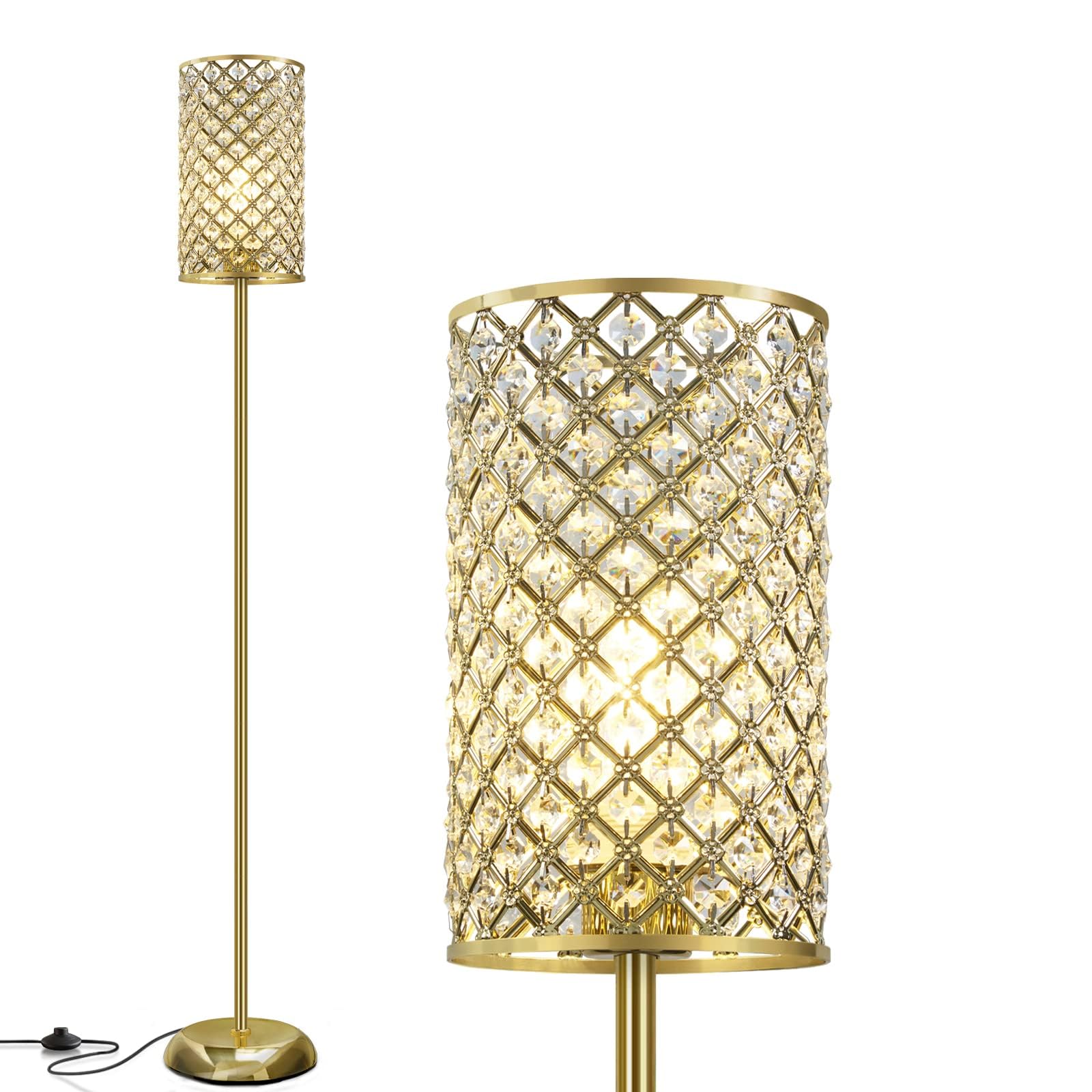 GyroVu lampa elegancka kryształowa, nowoczesna lampa stojąca z włącznikiem nożnym, wysoki biegun, akcentujące oświetlenie do salonu, sypialni, komody, biura