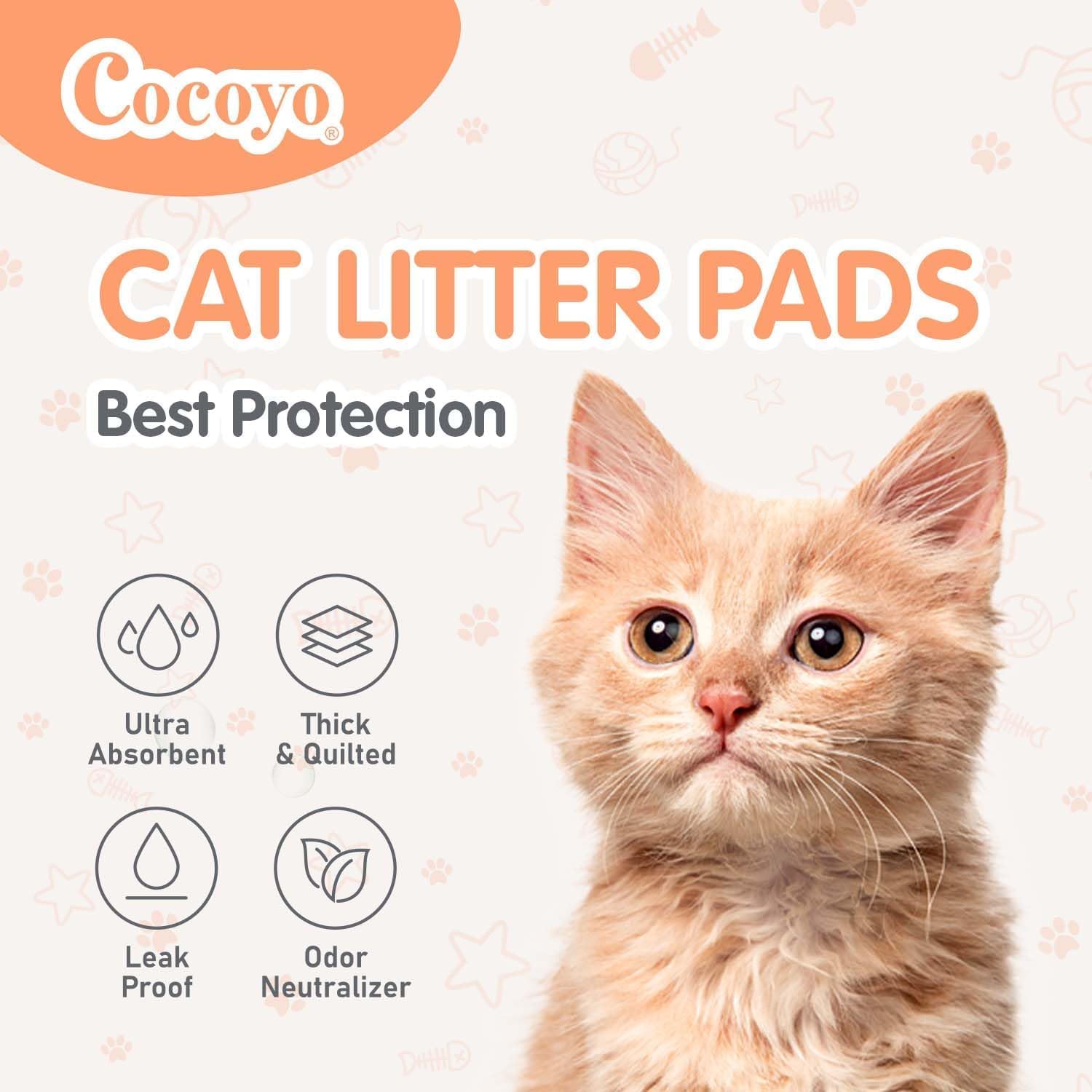 COCOYO Cat Litter Pad Refills for Litter Box, 17.7x11.8, 72 Count,Odor Control, Disposable, Multi-Cat, Cat Pee Pads, Super Absorbent