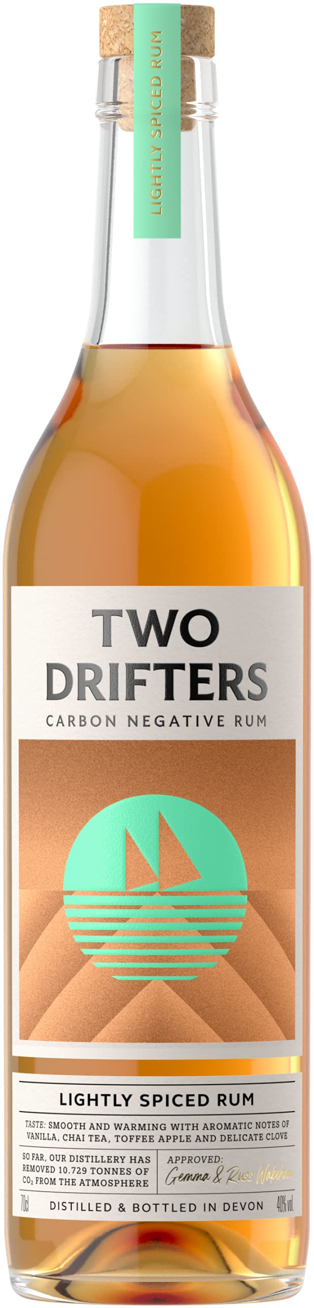 Two Drifters Spiced Rum | Lightly Spiced Craft Rum Made in Devon | 70cl | Sustainable, Carbon-Negative Rum