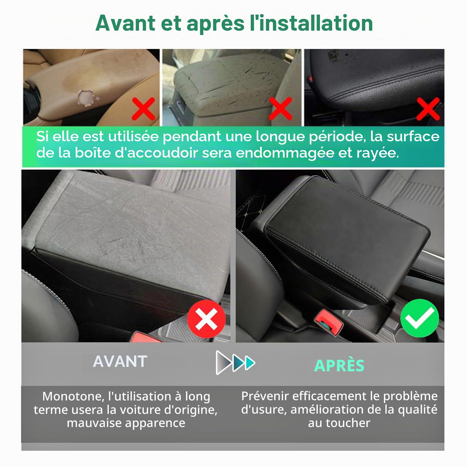 GAFAT V-W Polo MK6 Taigo/Seat Ibiza 5 6F/Seat Arona 2018-2024 2025 Housse d'Accoudoir Central, Taigo 2024 Coussin d'Accoudoir Console Central, Accoudoir de Protection, Cuir Microfibre PU (Noir)