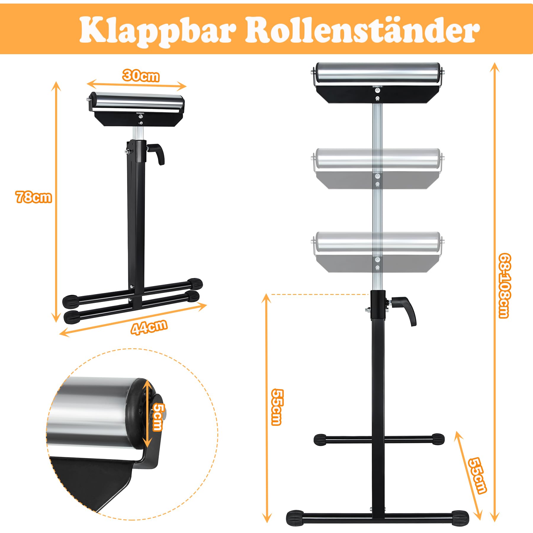 SUBTLETY 68 – 108 cm, altura regulable, juego de 2 soportes plegables con patas antideslizantes, soporte de apoyo, caballete de soporte de hasta 60 kg, banco de trabajo, caballete para trabajar madera