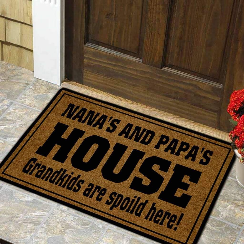 Funny Door Mat Non-Slip Back Rubber Entry Way Doormat Outside | Nana's and Papa's House Grandkids are Spoild Here | Standard Indoor Outdoor Welcome Mat |Non-Woven Fabric 18 Inch x 30 Inch