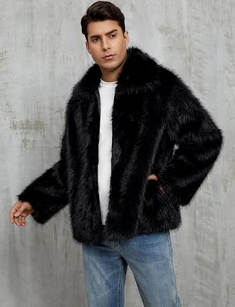 Arssm Faux Fur Coat for Men Warm Winter Fluffy Furry Jacket