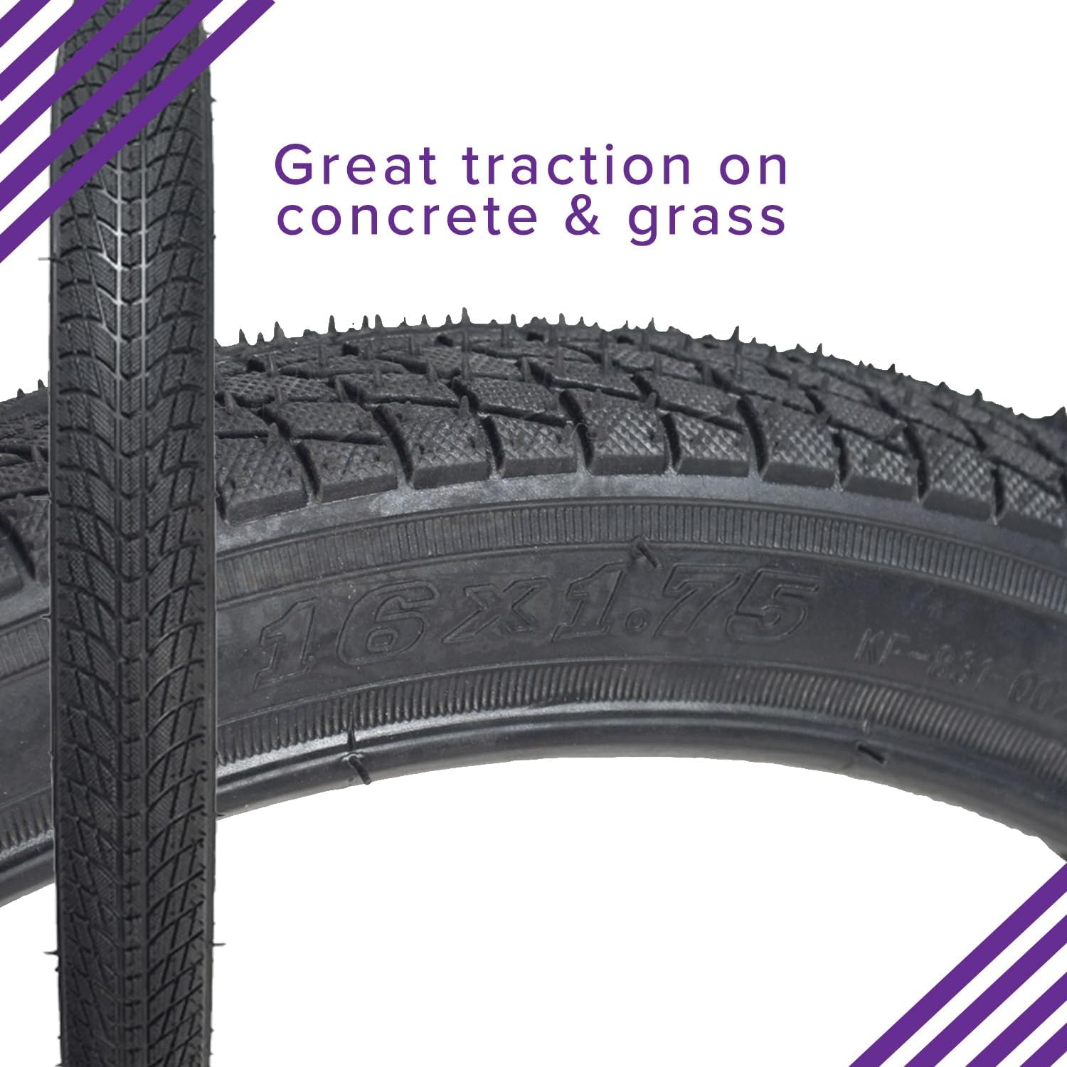AlveyTech Black 16" x 1.75" Tire for Razor E500S & Rebellion Chopper Electric Scooter - Replacement Pneumatic Heavy Duty Street Tread Tires for Folding Bike, Jogging Strollers, Recumbent 3-Wheel Bikes