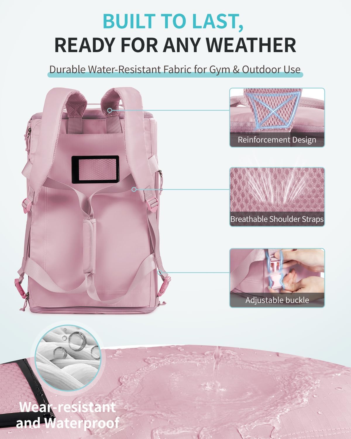 ECOHUB 40L Gym Bag for Women Men Water Resistant Sports Duffle Bag with Shoe Compartment & Wet Pocket, Travel Weekender Camping Backpack - Image 5