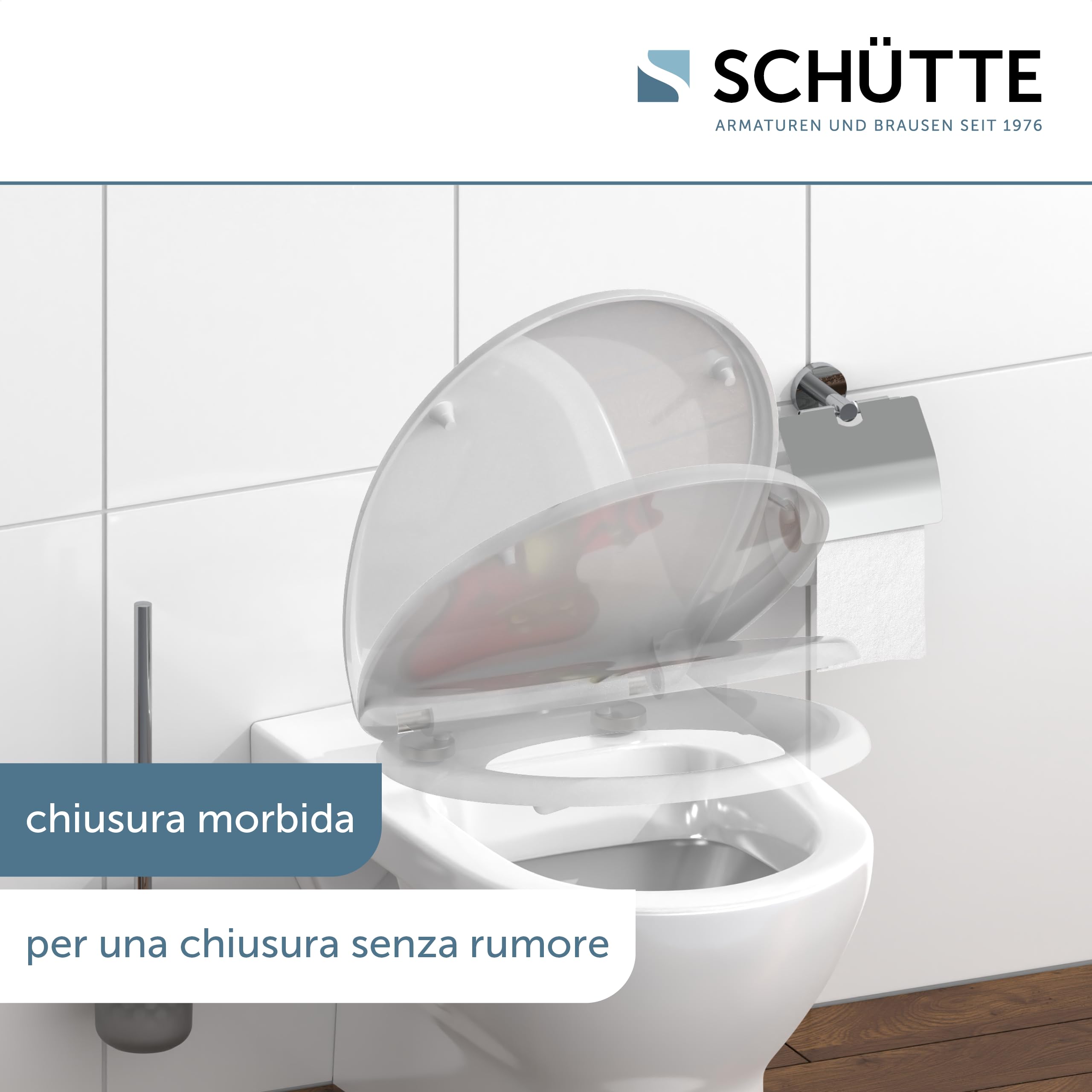SCHÜTTE 82190 - Sedile WC in Duroplast FROG KING con abbassamento automatico