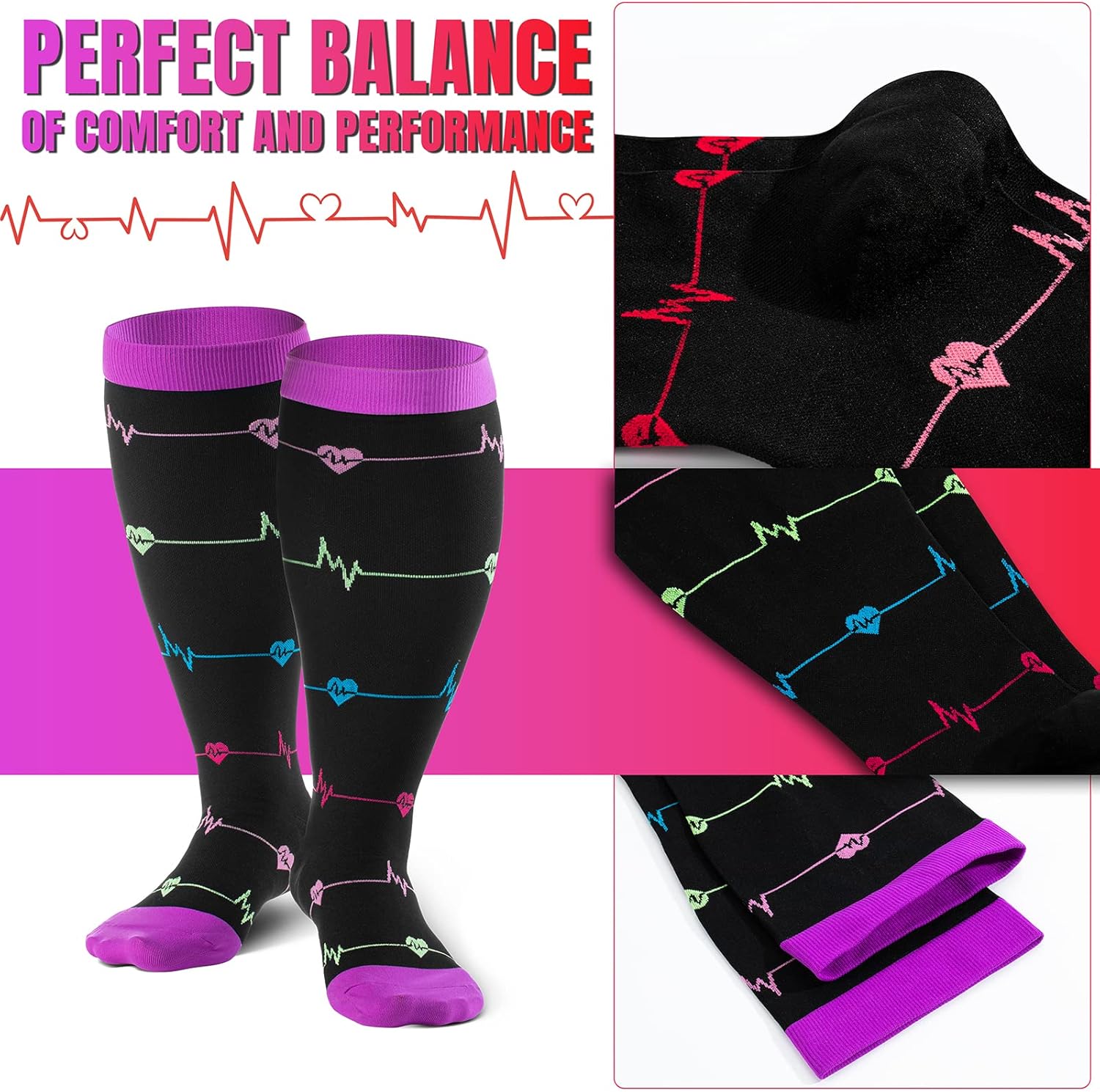 Plus Size Compression Socks Wide Calf for Women & Men 20-30 mmhg-Extra Wide Calf Knee High Support Socks for Nurse - Image 7