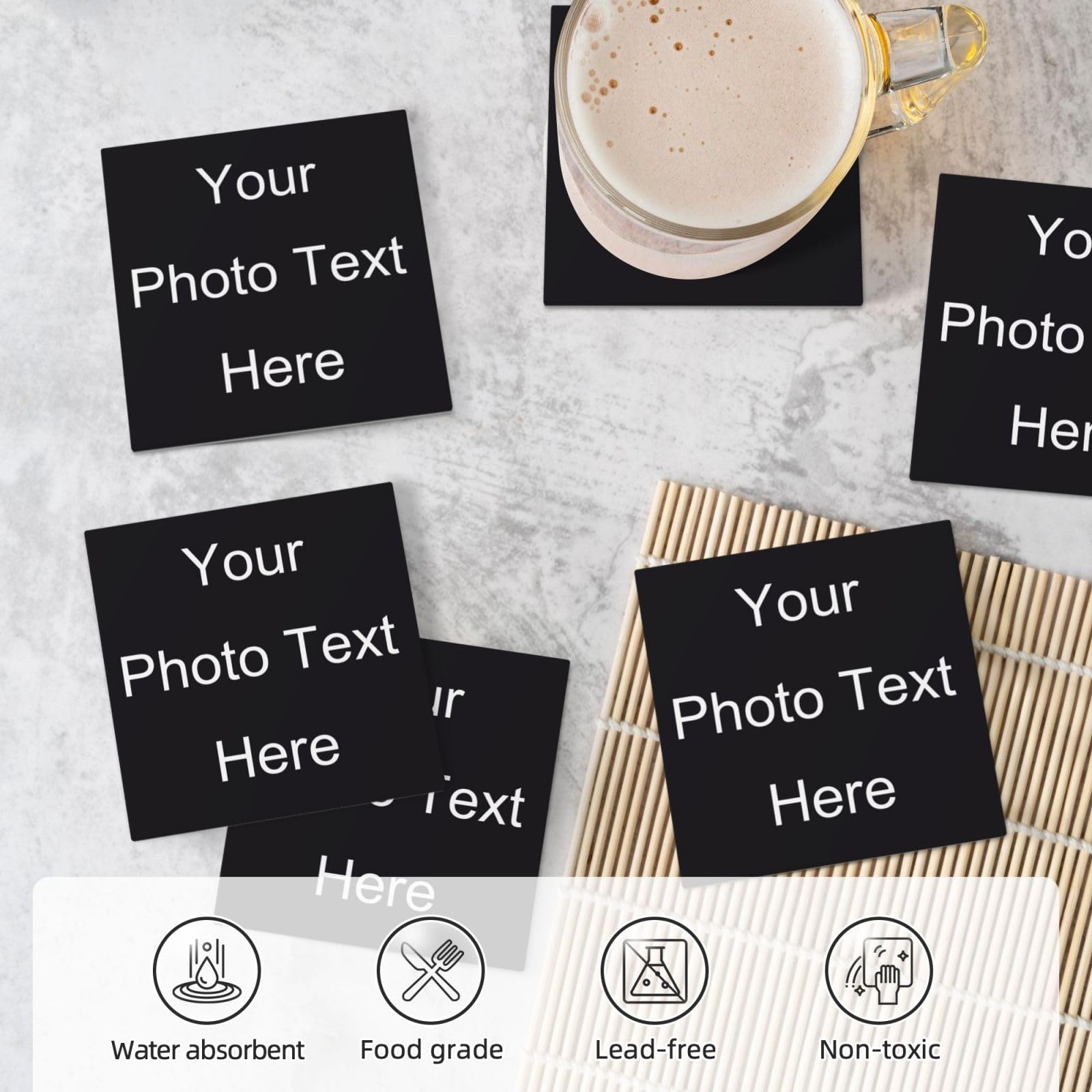 Juego de Posavasos de cerámica Personalizados Posavasos Personalizados con su Propia Imagen y Texto temático para Navidad, Día de la Madre, Aniversario, Día de San Valentín Juego de 6