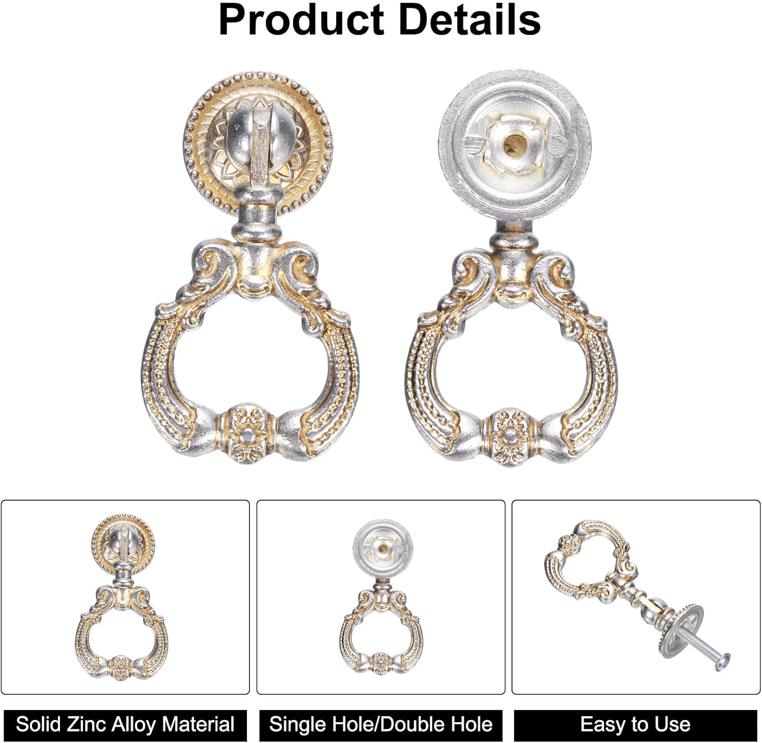 uxcell 2 Sets Vintage Pendant Drawer Pulls with Single Mounting Hole Drop Ring Pulls Handle with Screw Zinc Alloy for Dressers Drawer Furniture Closet Cupboard Silver Tone(2.2" Long)