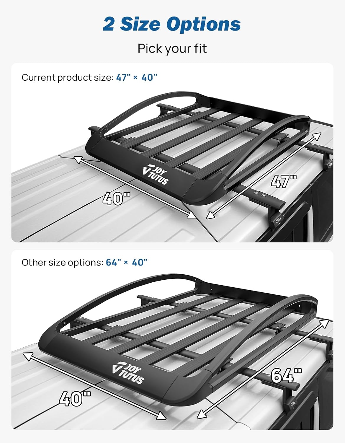 JOYTUTUS Rust-Resistant Aluminum Roof Cargo Basket, 47" x 40" x 8", Lightweight Roof Rack Carrier, Universal Roof Cargo Basket with 150 lbs Load Capacity, Fits SUVs, Trucks, and Cars, Black