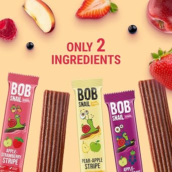 BOB SNAIL Healthy Fruit Snacks for Kids and Adults30 Fruit Leather Snacks with Apple-Pear, Strawberry, Black CurrantVegan Low-Carb Variety Pack Strips for KidsSugar Free Jerky Bars