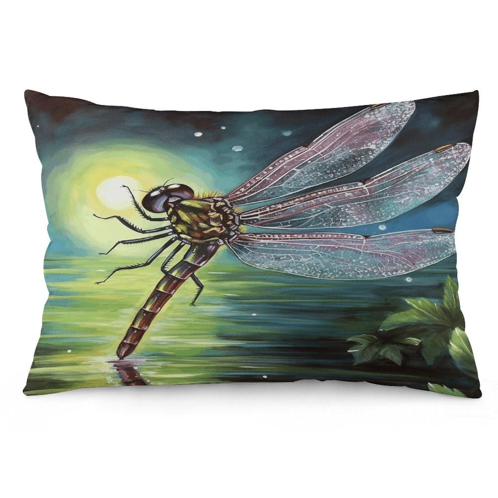 asbwuo Rectangular Decorative Throw Pillow Cover Soft Cushion Cover Dragonfly Painting Queen Pillow Cases for Couch Sofa Living Room Bed